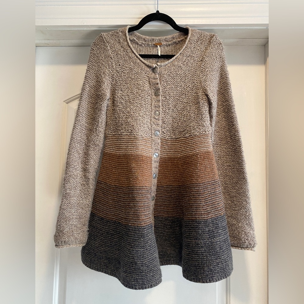 Free People Striped Wool Long Cardigan - S